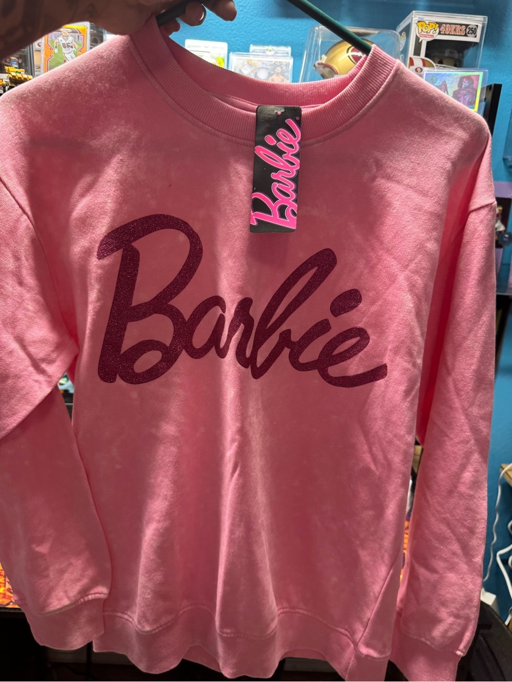 Barbie Pink Glitter Logo Crew Sweatshirt